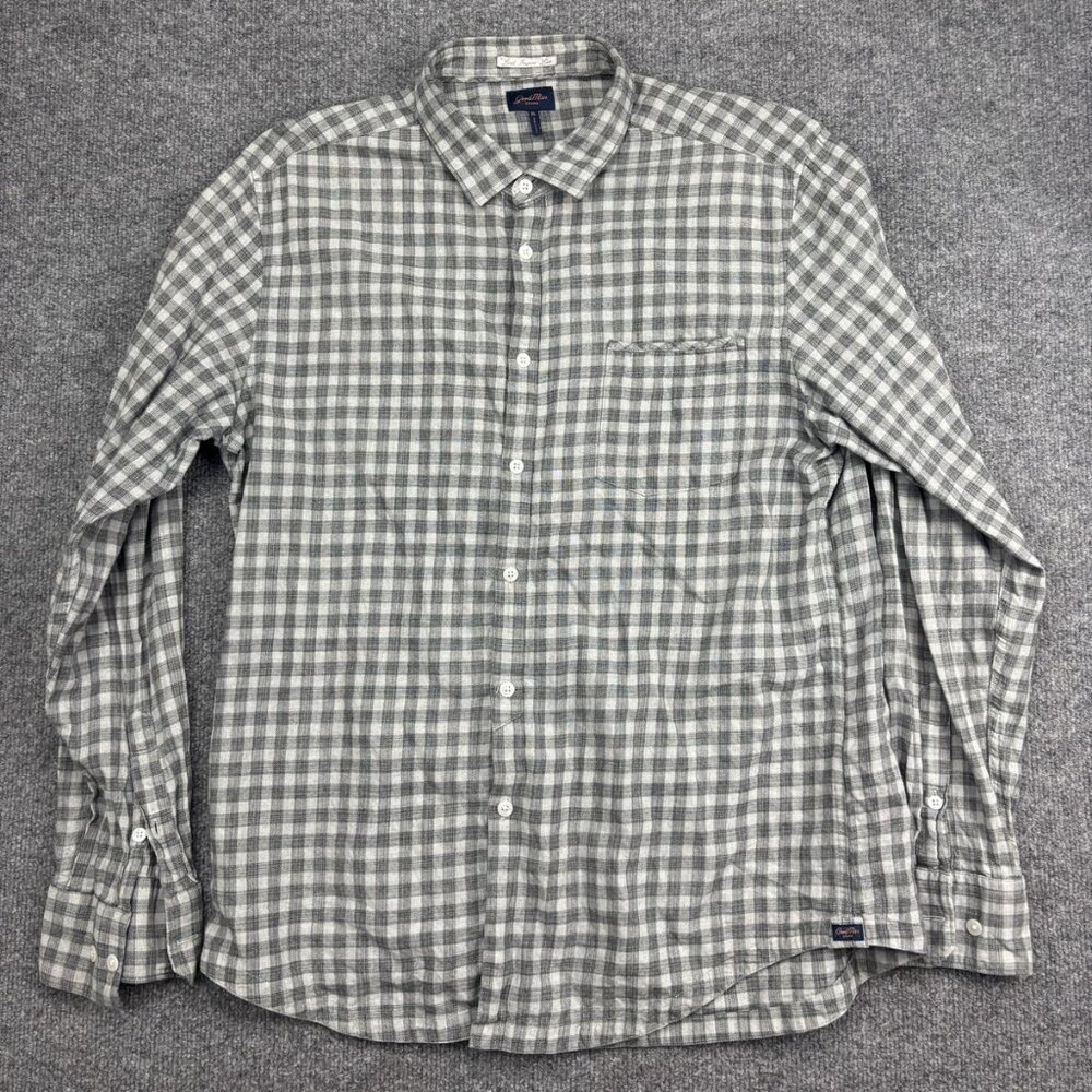 Good Man Brand Shirt Mens XL Gray White Gingham Check Button Down Long Sleeve